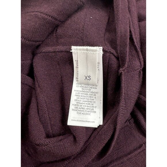 Victoria Beckham Knitted Dress XS Dark Purple Ruffle Sleeves Wool Blend - Picture 2 of 9